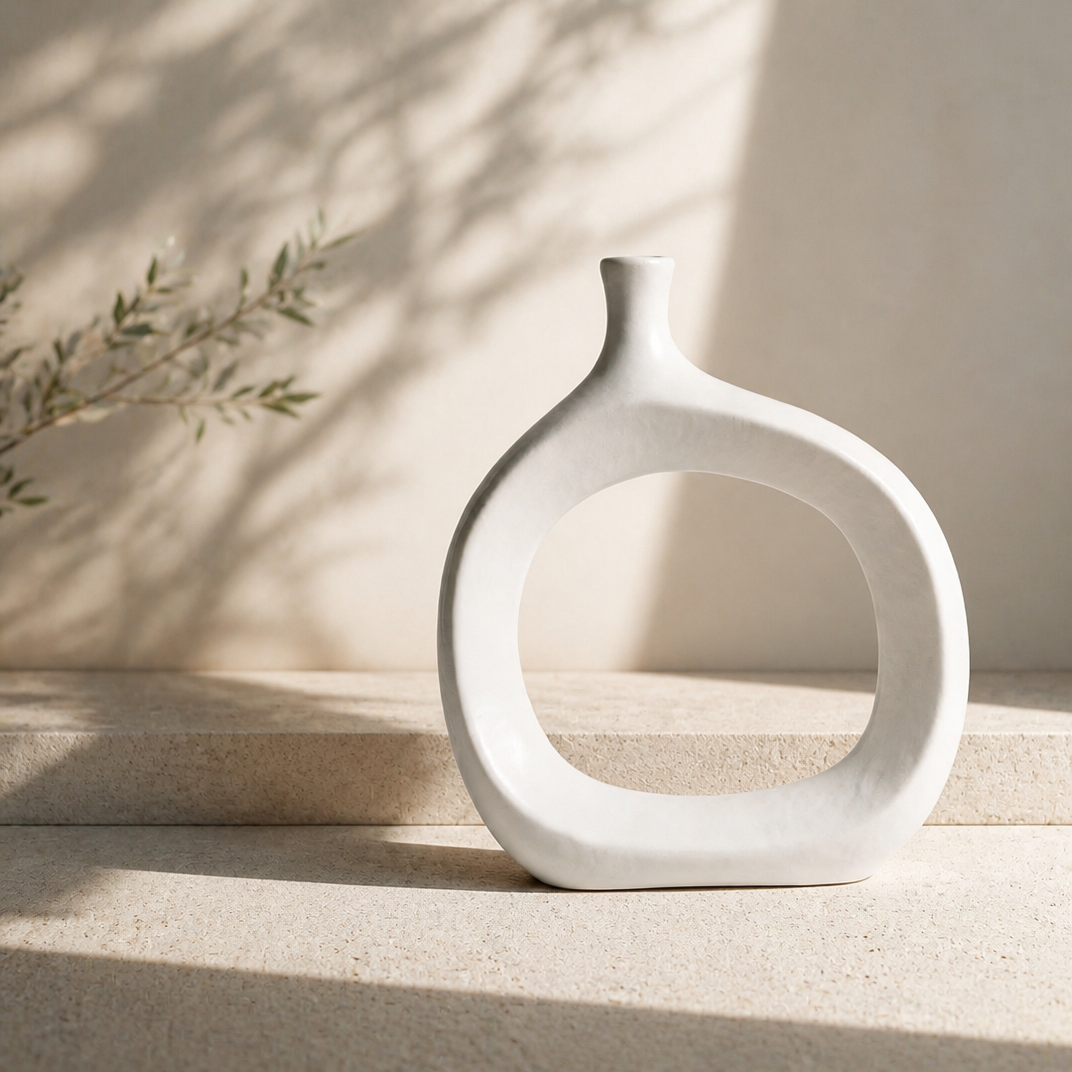 Poca Vaas White Wide 31cm | Organische Vorm | Keramiek Design Vaas